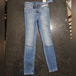 Hollister High Rise Crop Super Skinny Size 00R W23 L26 Blue Jeans Tie Fly NWT